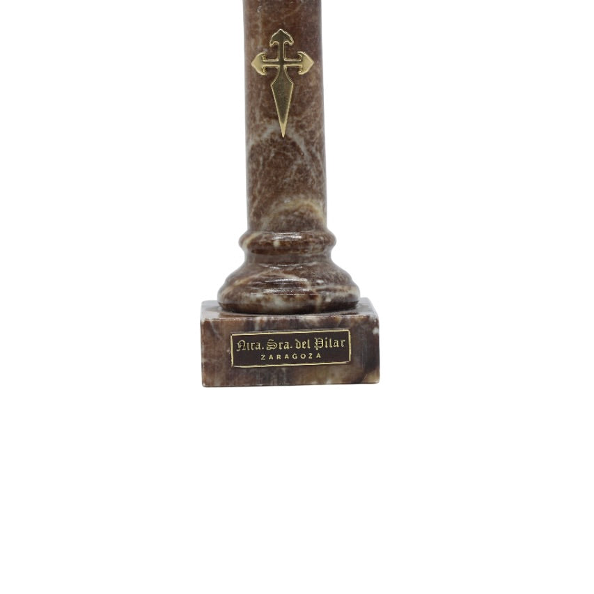 Figura Virgen del Pilar - Columna de Alabastro con Corona de Metal - 30 centímetros