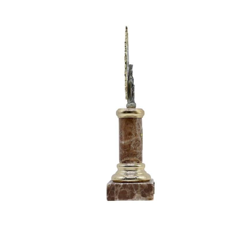 Figura Virgen del Pilar Grande de 30 cm – Metal con Columna de Alabastro y Detalles Dorados