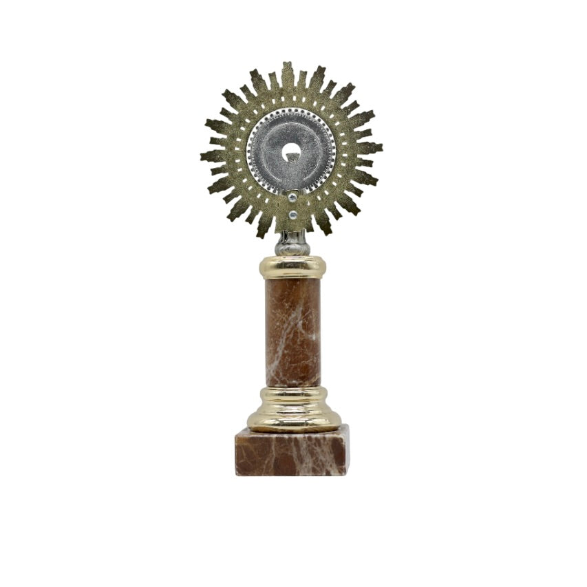 Figura Virgen del Pilar Grande de 30 cm – Metal con Columna de Alabastro y Detalles Dorados