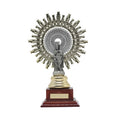 Figura Virgen del Pilar de Metal con Base de Madera de Raíz – 22 cm de Alto