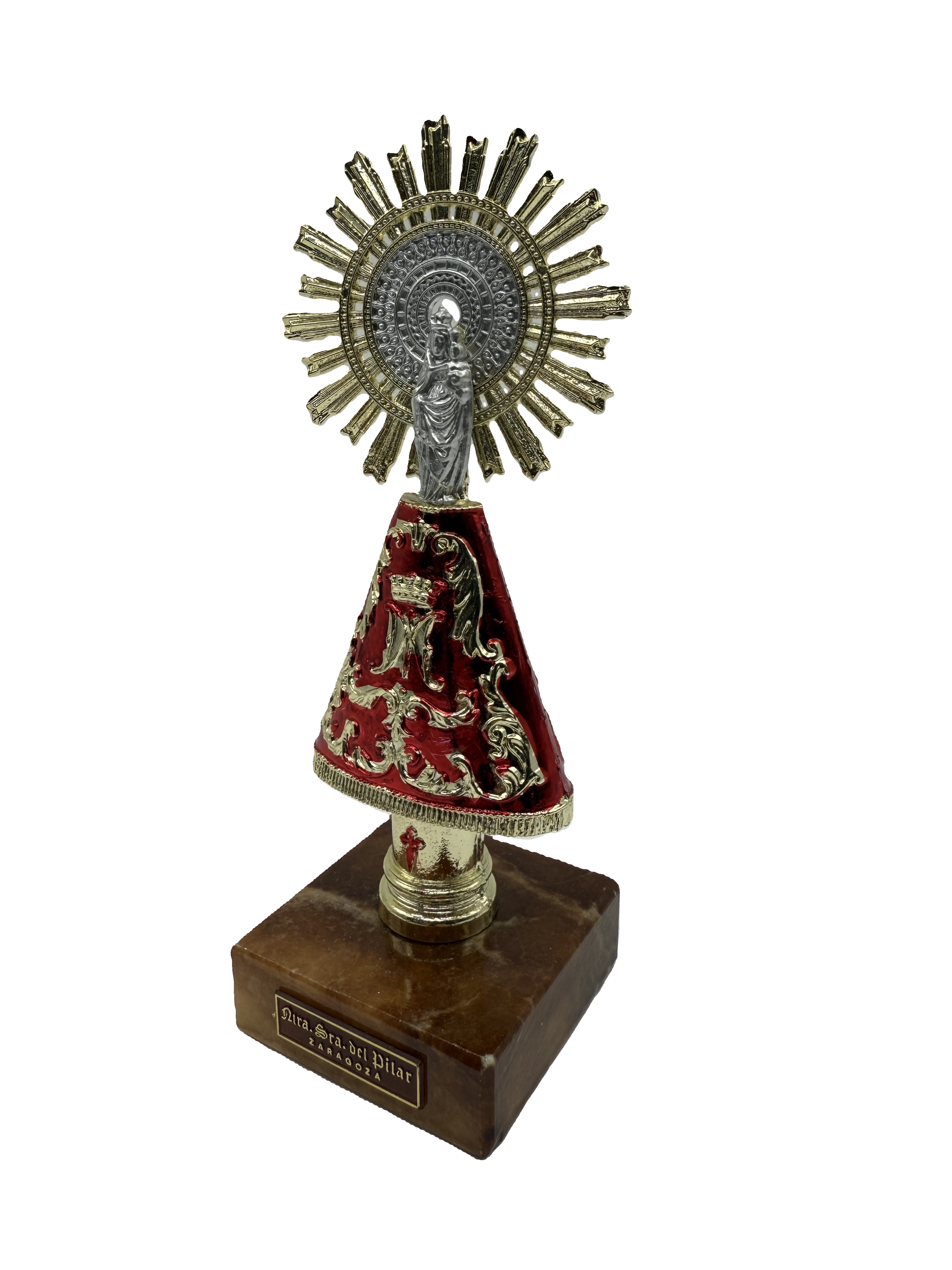 Figura Virgen del Pilar 18cm con Manto Color Rojo