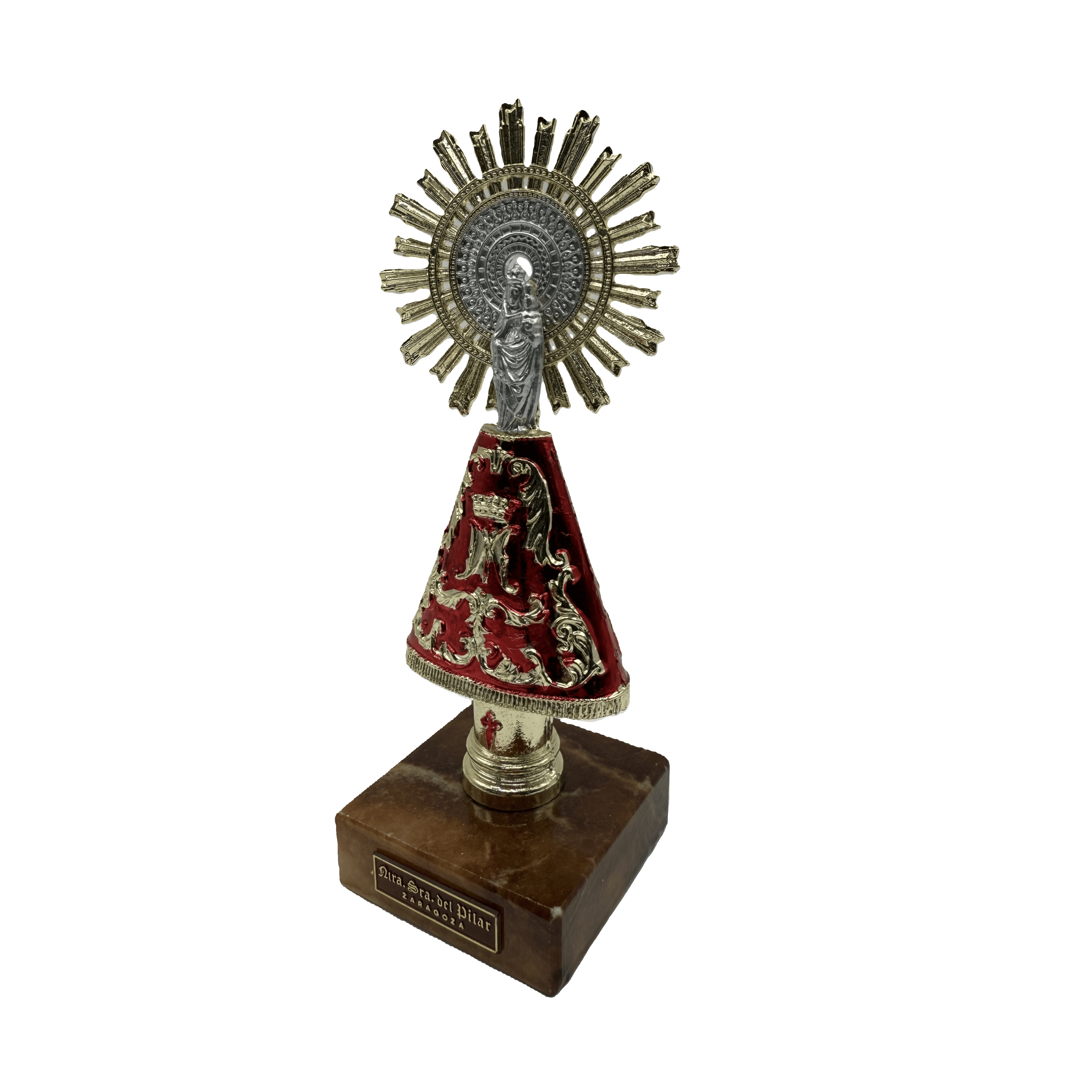 Figura Virgen del Pilar 18cm con Manto Color Rojo
